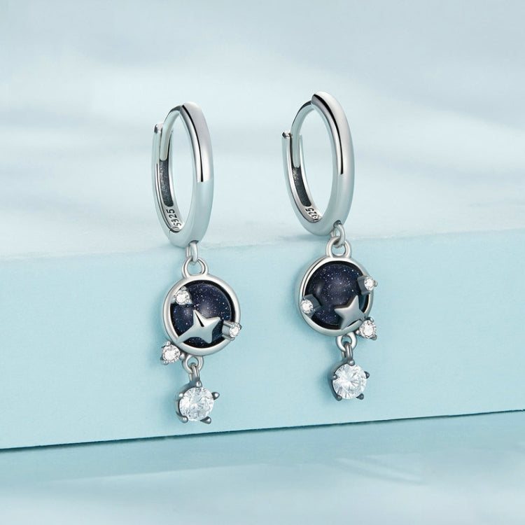 SCE1534 Sterling Silver S925 Blue Sandstone Starlight Zircon Earrings