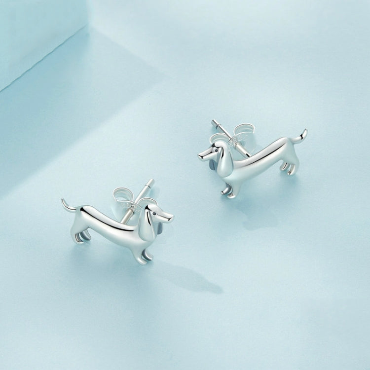SCE1535 Sterling Silver S925 Cute Dachshund Animal Stud Earrings