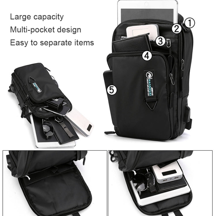 HAOSHUAI 1100-17 Men Chest Bag Casual Shoulder Mesengers Bag USB Charging Chest Bag