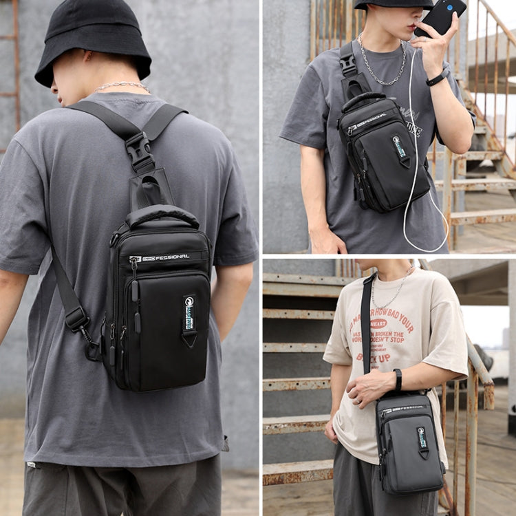 HAOSHUAI 1100-17 Men Chest Bag Casual Shoulder Mesengers Bag USB Charging Chest Bag