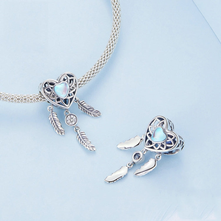 BSC749 Sterling Silver S925 Heart Zircon Dreamcatcher Bracelet Beads