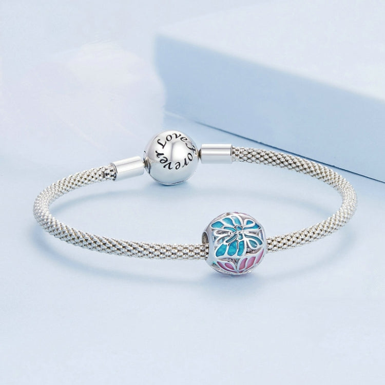 BSC754 Sterling Silver S925 Plated Platinum Butterfly Hollow Bracelet Beaded