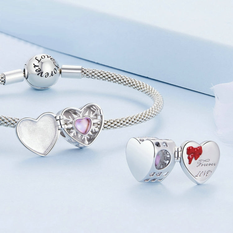 BSC757 Sterling Silver S925 Heart Openable Gift Box Bracelet Beaded