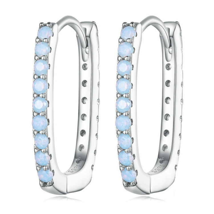 BSE744 Sterling Silver Simple Geometric Square White Gold Plated Opal Nanite Earrings