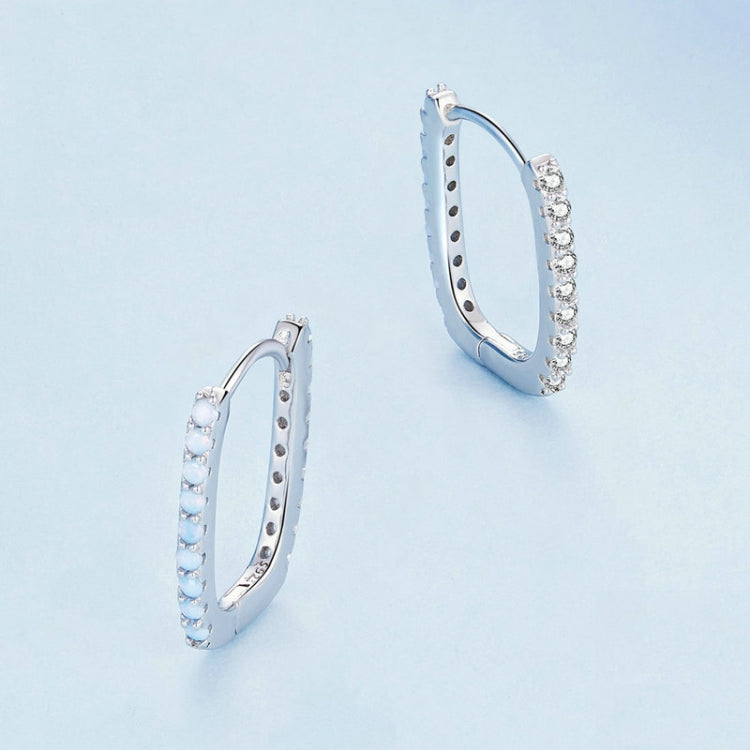 BSE744 Sterling Silver Simple Geometric Square White Gold Plated Opal Nanite Earrings