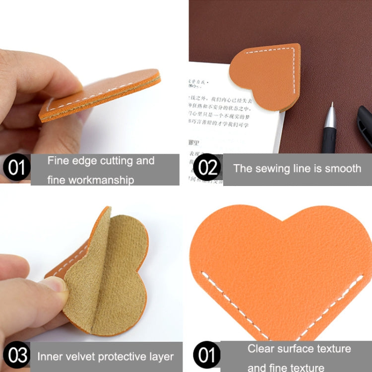 10pcs Mini Business Student Library Portable PU Leather Heart Shaped Bookmark