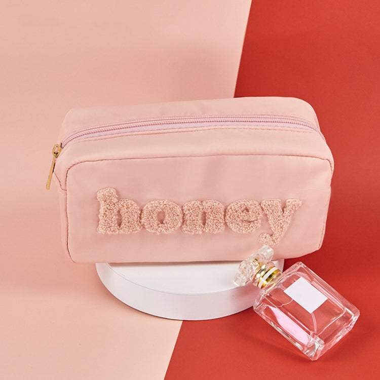 H6572 Letter Embroidered Nylon Travel Toiletry Bag Portable Cosmetic Bag(Pink)