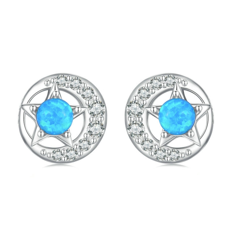 BSE746 Sterling Silver S925 White Gold Plated Zirconia Opal Star and Moon Earrings