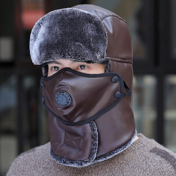 Leather Lei Feng Hat Winter Warm Ear Protection Cotton Cap, Style: Without Lens Brown