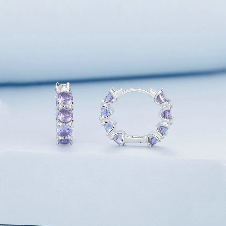 BSE749 Sterling Silver S925 White Gold Plated Purple Zirconia Earrings
