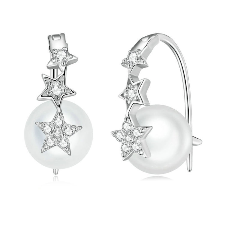 BSE751 Sterling Silver S925 Zirconia Star Shell Beads White Gold Plated Earrings