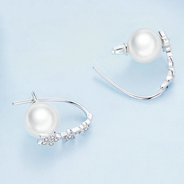 BSE751 Sterling Silver S925 Zirconia Star Shell Beads White Gold Plated Earrings