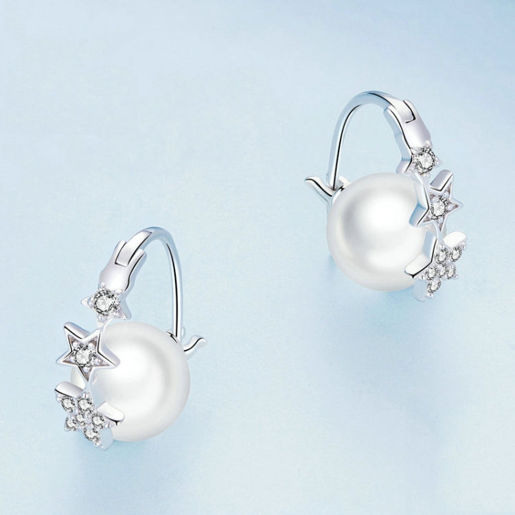 BSE751 Sterling Silver S925 Zirconia Star Shell Beads White Gold Plated Earrings