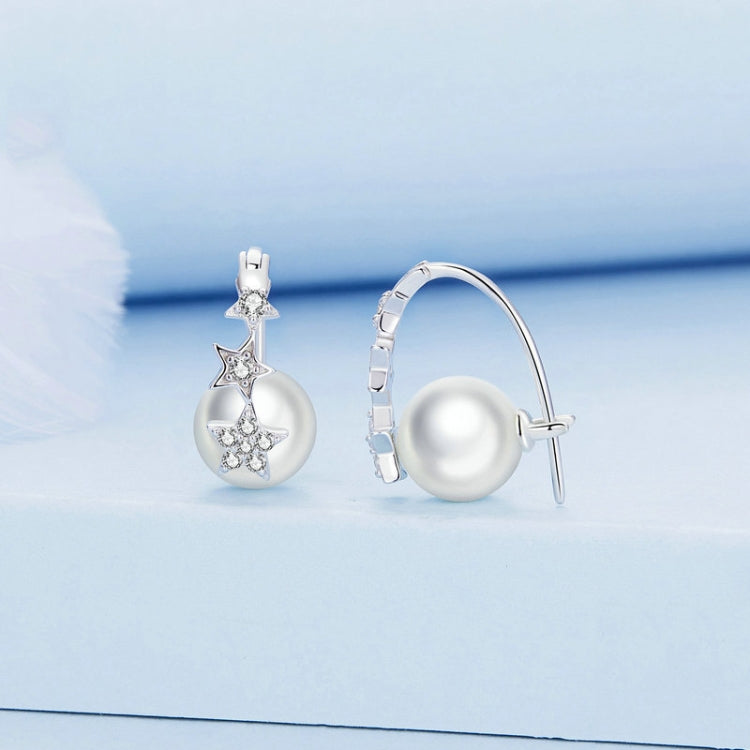 BSE751 Sterling Silver S925 Zirconia Star Shell Beads White Gold Plated Earrings