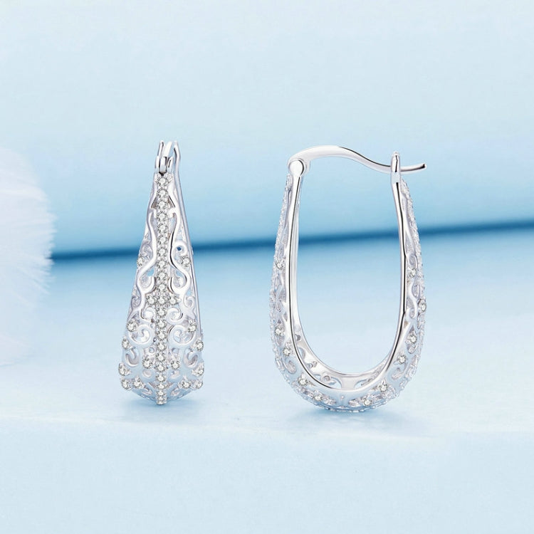 BSE753 Sterling Silver S925 White Gold Plated Openwork Pattern Zirconia Earrings