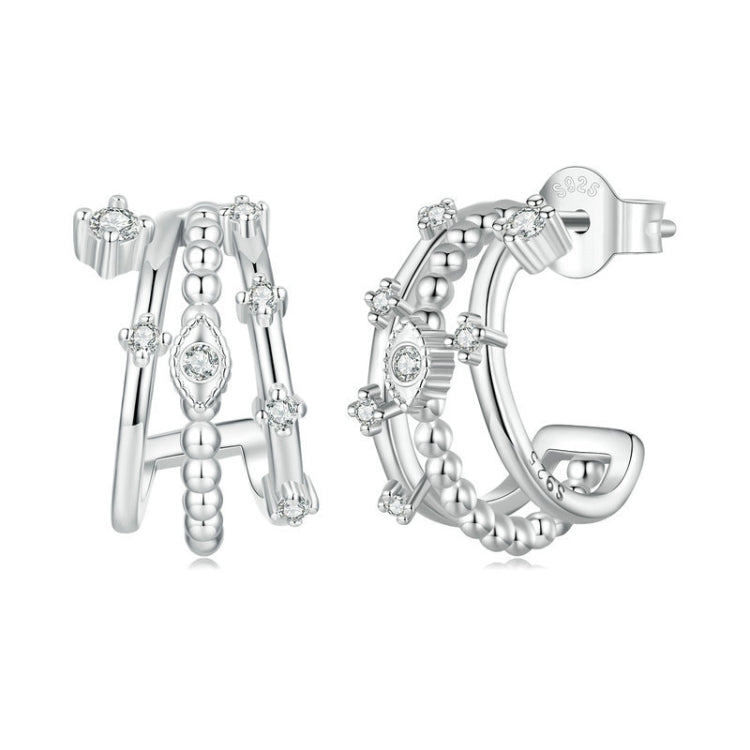 BSE757 Sterling Silver S925 Devil Eye Triple Plated White Gold Stud Earrings