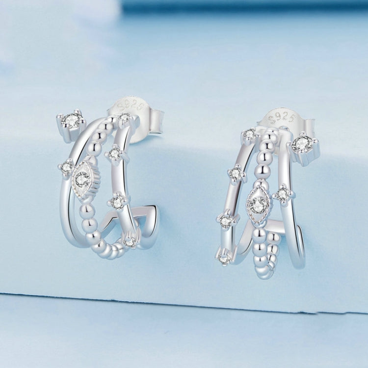 BSE757 Sterling Silver S925 Devil Eye Triple Plated White Gold Stud Earrings