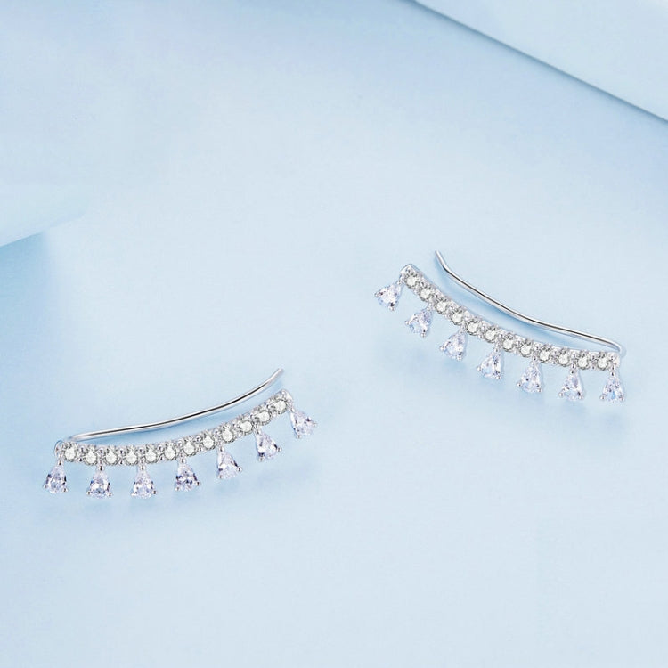 BSE758 Sterling Silver S925 White Gold Plated Sparkling Zirconia Earrings