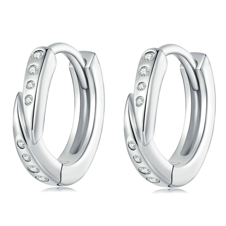 BSE759 Sterling Silver S925 White Gold Plated Zirconia Punk Rivet Earrings