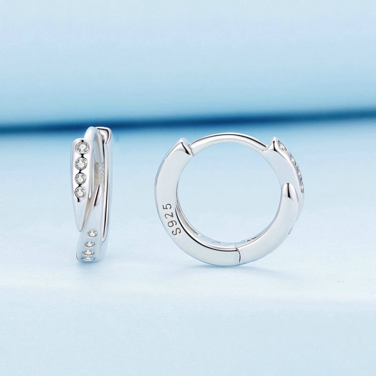 BSE759 Sterling Silver S925 White Gold Plated Zirconia Punk Rivet Earrings