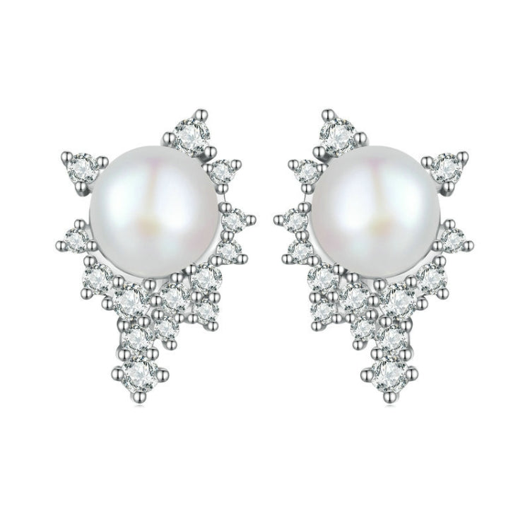 BSE761 Sterling Silver S925 White Gold Plated Zirconia Bead Earrings