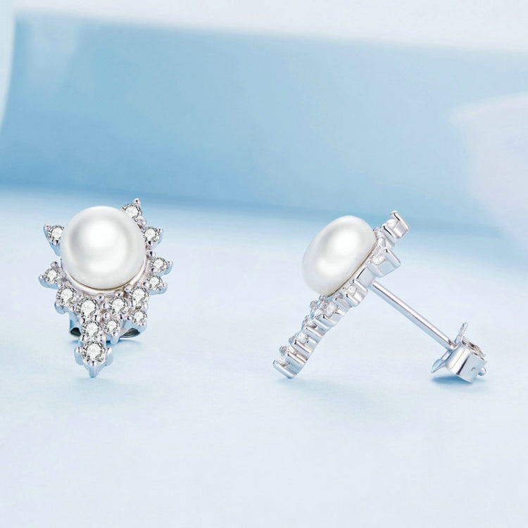 BSE761 Sterling Silver S925 White Gold Plated Zirconia Bead Earrings