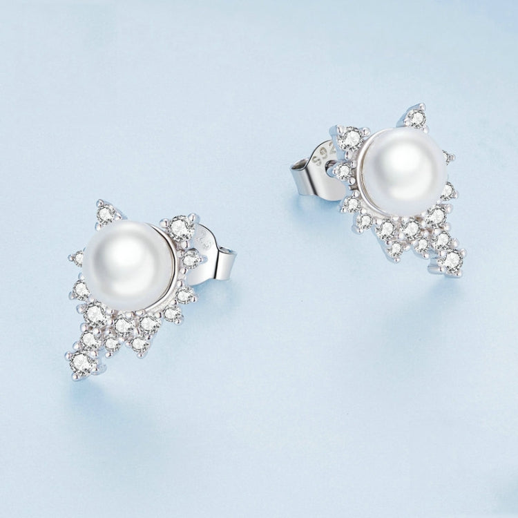 BSE761 Sterling Silver S925 White Gold Plated Zirconia Bead Earrings