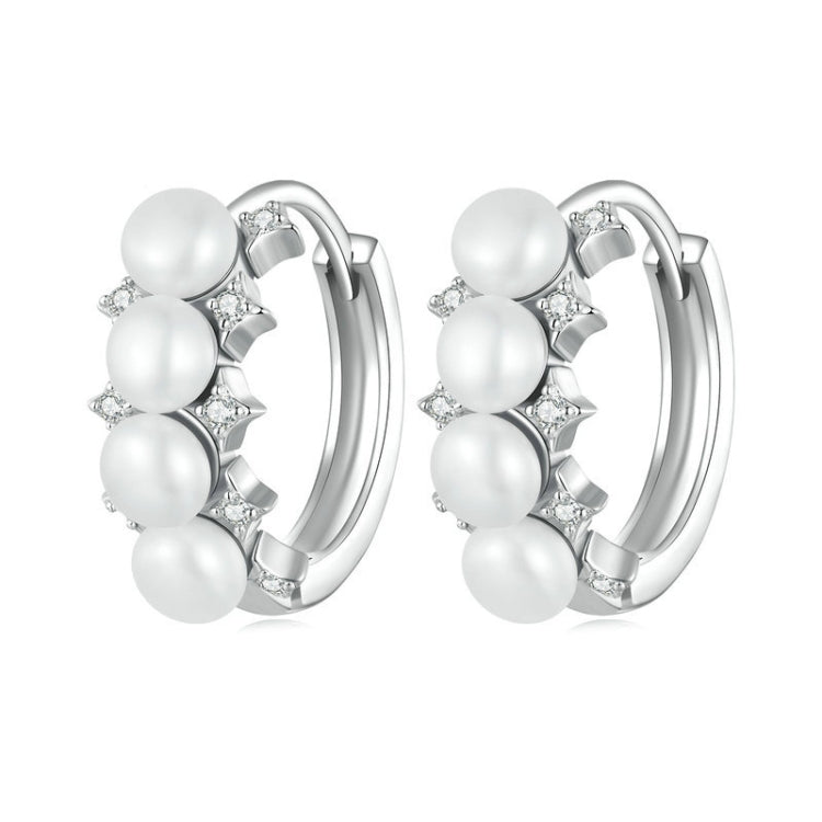 BSE762 Sterling Silver S925 Freshwater Pearls White Gold Plated Zirconia Earrings