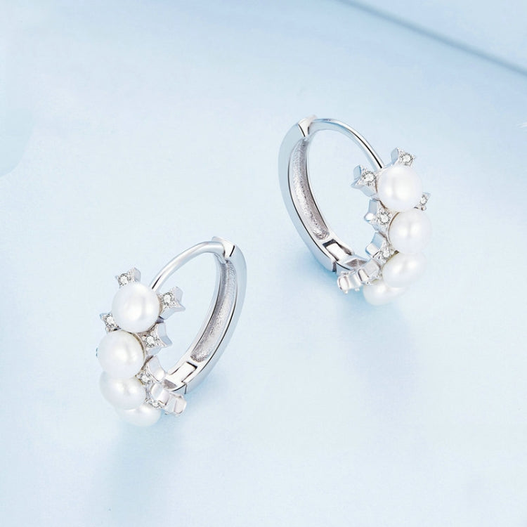 BSE762 Sterling Silver S925 Freshwater Pearls White Gold Plated Zirconia Earrings