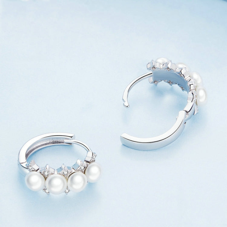 BSE762 Sterling Silver S925 Freshwater Pearls White Gold Plated Zirconia Earrings
