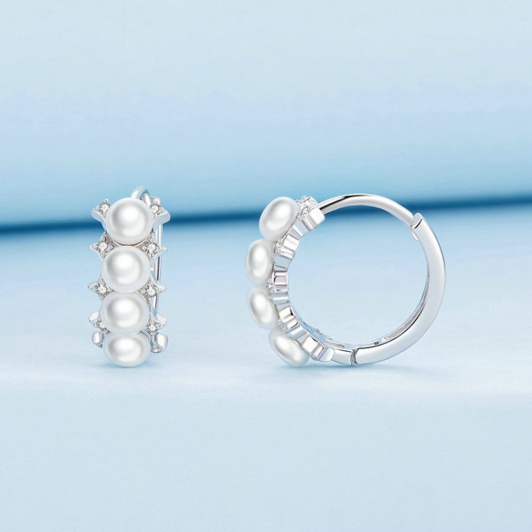 BSE762 Sterling Silver S925 Freshwater Pearls White Gold Plated Zirconia Earrings