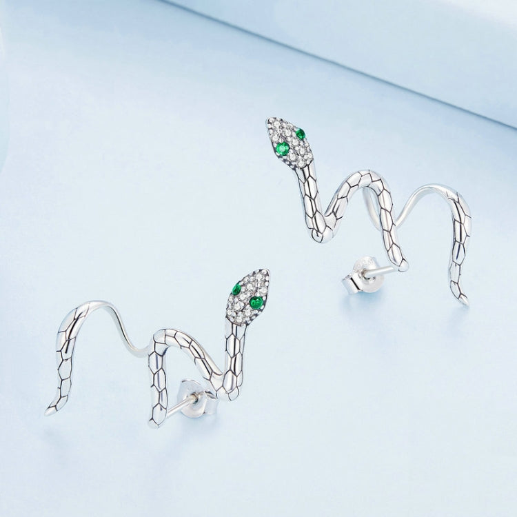 BSE763 Sterling Silver S925 Guardian Snake Wrap Zirconia Earrings