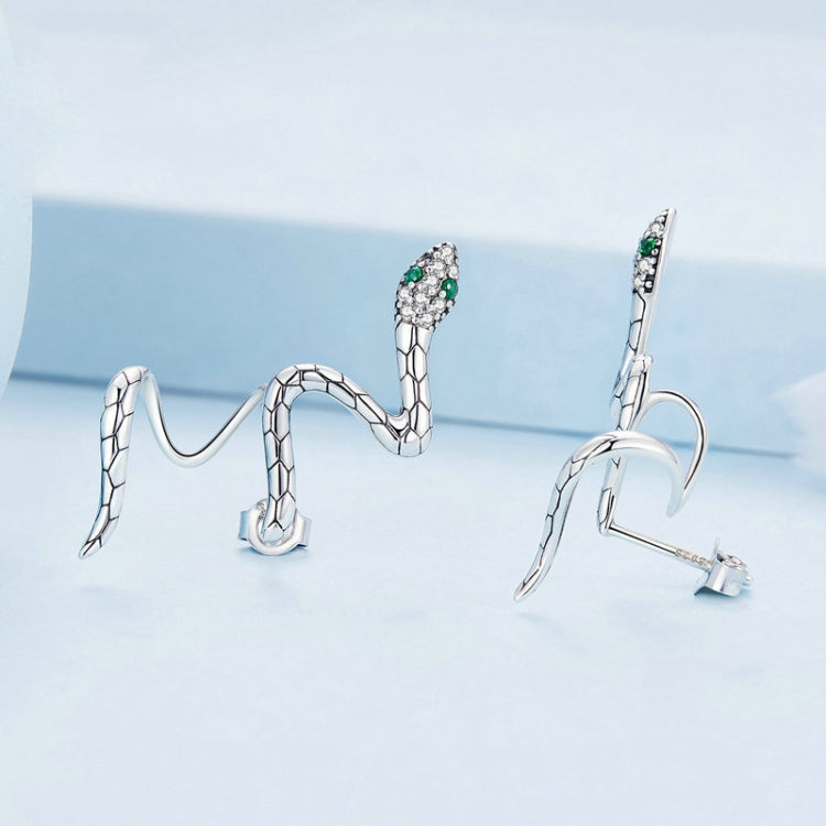 BSE763 Sterling Silver S925 Guardian Snake Wrap Zirconia Earrings