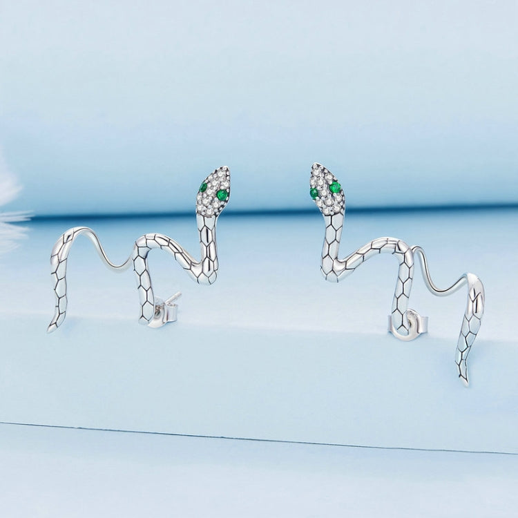 BSE763 Sterling Silver S925 Guardian Snake Wrap Zirconia Earrings