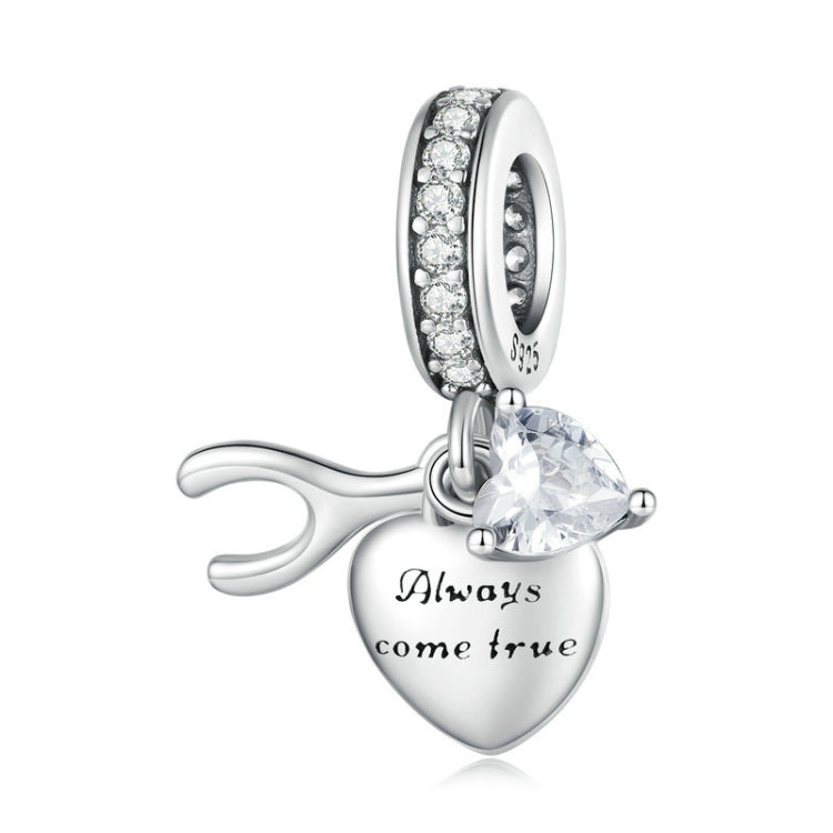 SCC2425 Sterling Silver S925 Heart Shaped Zircon Lettering Wishing Bone Bracelet Beads