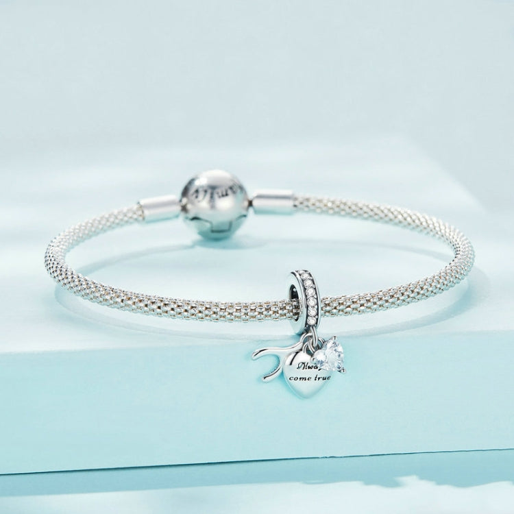 SCC2425 Sterling Silver S925 Heart Shaped Zircon Lettering Wishing Bone Bracelet Beads