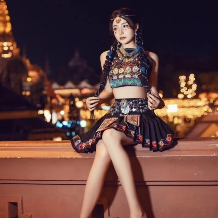 Ethnic Style Dance Performance Waist Chain Tassel Belt, Color: A