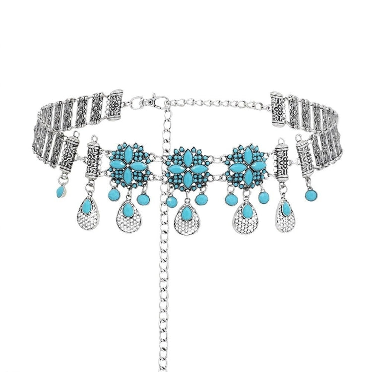 Vintage Alloy Flowers With Diamonds Drops Tassel Waist Chain Waist Ornaments, Color: A