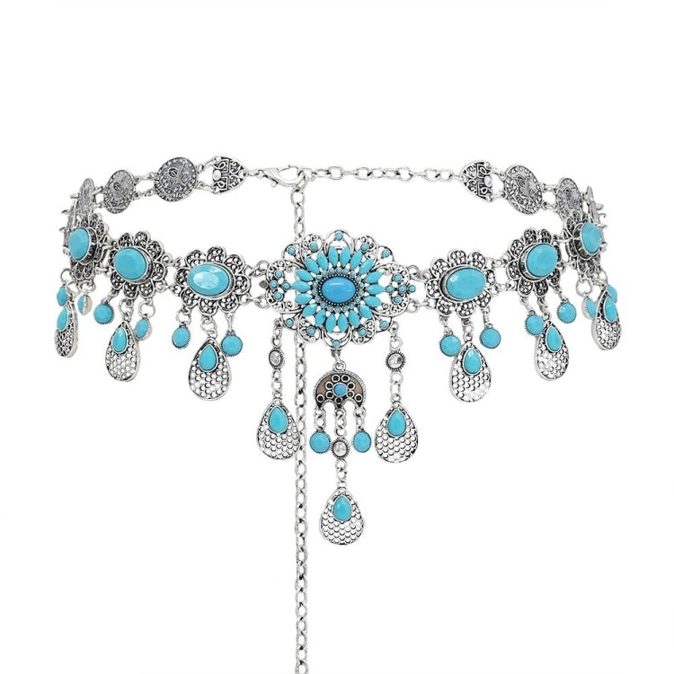 Vintage Alloy Flowers With Diamonds Drops Tassel Waist Chain Waist Ornaments, Color: B