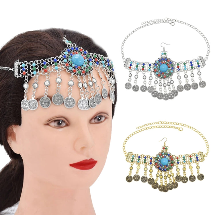 Retro Headdress Personalized Tassel Coin Colored Beads Hair Band
