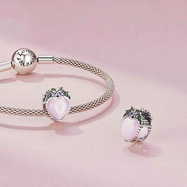 SCC2427 Sterling Silver S925 Heart Surrounding Flower Beaded Bracelet