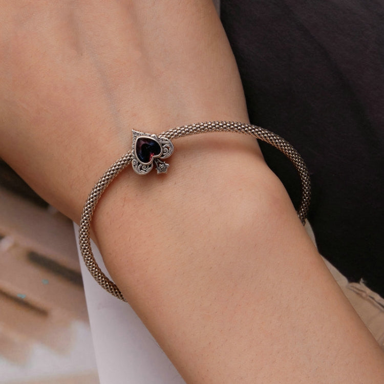 SCC2431 Sterling Silver S925 Synthetic Tourmaline Heart Playing Card Spades Bracelet Beaded