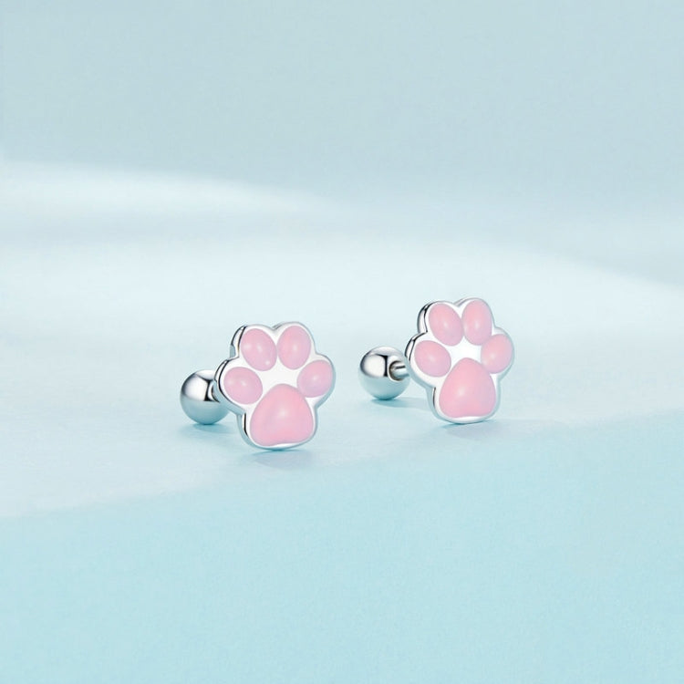 SCE1516-A Sterling Silver S925 Cute Cat Claw Platinum Plated Stud Earrings