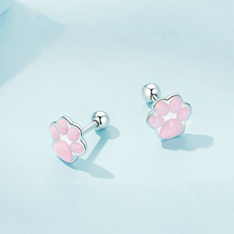 SCE1516-A Sterling Silver S925 Cute Cat Claw Platinum Plated Stud Earrings