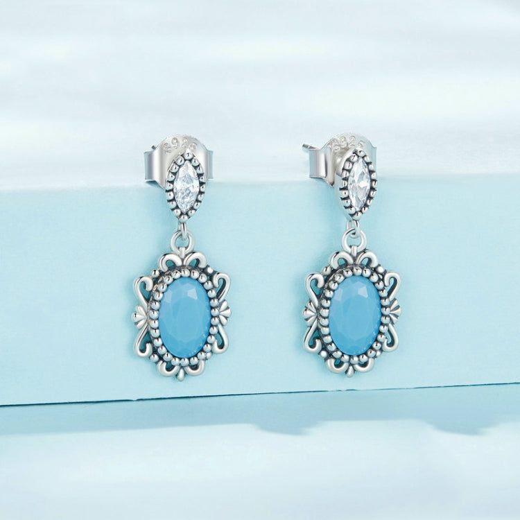 SCE1538 Sterling Silver S925 Vintage Turquoise Zircon Trimmed Pattern Stud Earrings