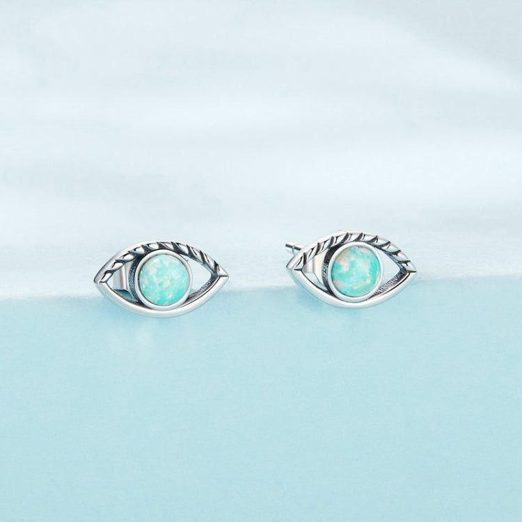 SCE1540 Sterling Silver S925 Opal Hollow Devil Eye Stud Earrings