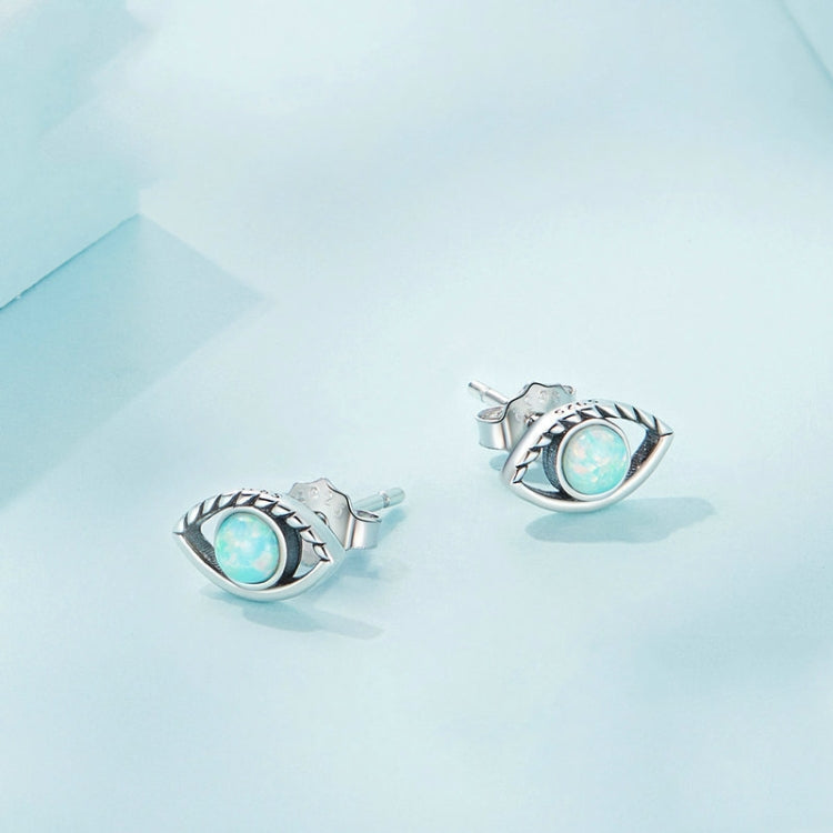 SCE1540 Sterling Silver S925 Opal Hollow Devil Eye Stud Earrings