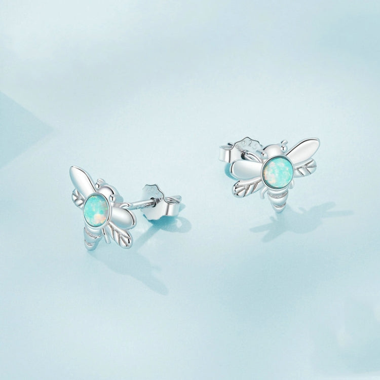 SCE1541 S925 Sterling Silver Plated Plated Opal Bee Stud Earrings