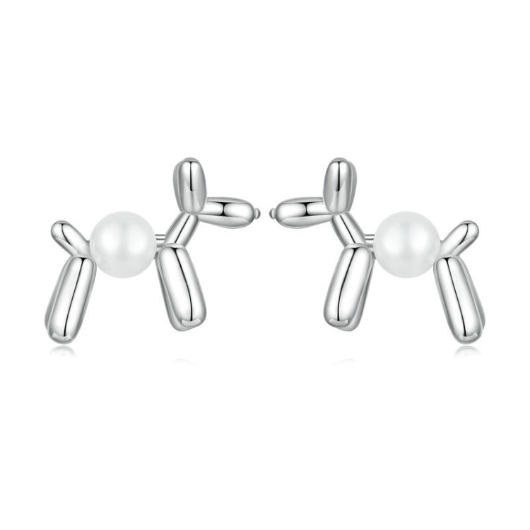 SCE1542 S925 Sterling Silver Balloon Dog Platinum Plated Shell Pearl Earrings
