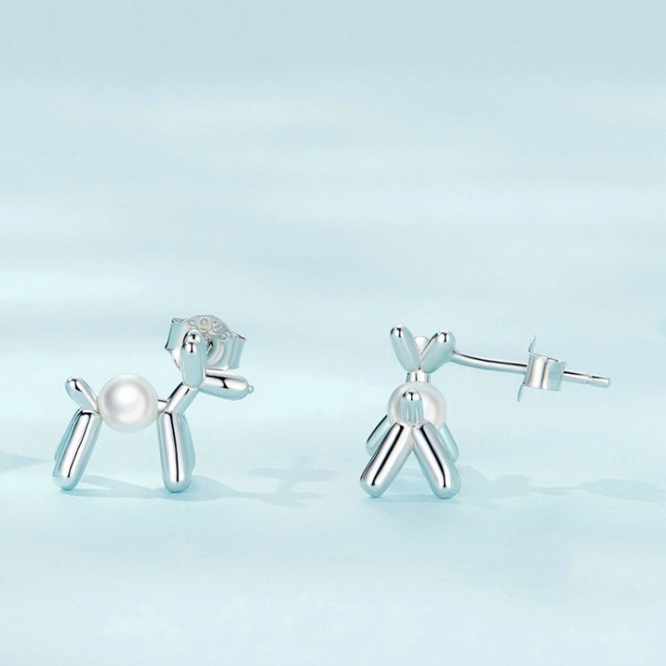 SCE1542 S925 Sterling Silver Balloon Dog Platinum Plated Shell Pearl Earrings
